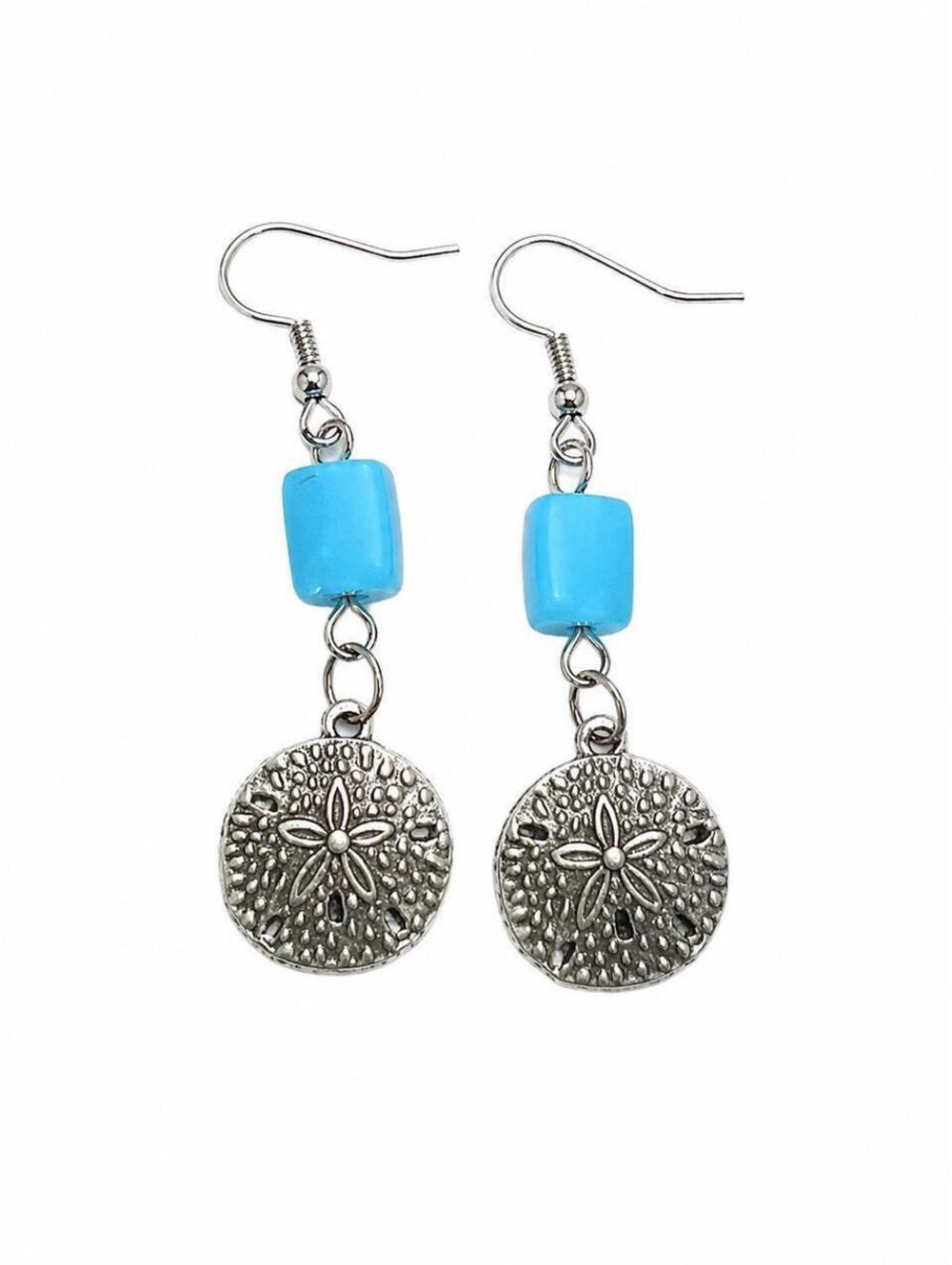 Handmade turquoise sand dollar dangle earrings